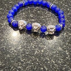 Mens Triple Lion Head Tiger Eye Bracelet