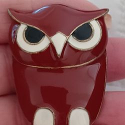 Vtg.Brass Enameled Owl Pin