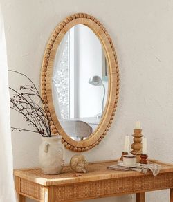 New 20”x30” Oval Rattan Wall Mirror - Boho Handmade Wicker Rustic Farmhouse