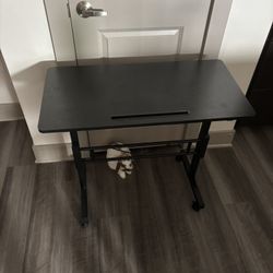 Adjustable Small Standing Computer Desk with Wheels – Mobile Laptop Table for Home Office Deep Black