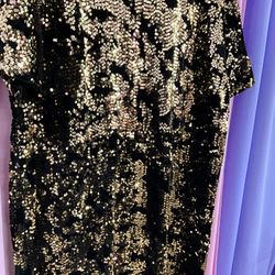 Beautiful Gold And Black Sequin And Velvet Drag Queen Show Costume Dress 