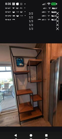 Oak Shelves and Metal Shelf Unit