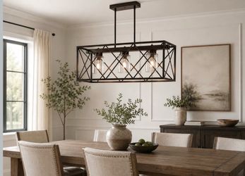 Brand new Modern Farmhouse 3-Light Kitchen Island Chandelier – Black Metal & Glass