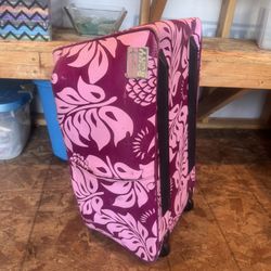 Vintage Y2K Roxy Quicksilver Pink Floral Rolling Weekender Duffel Bag Suitcase