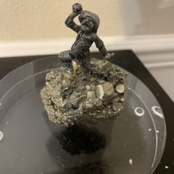 Vintage Pewter Figurine of a Gold Miner Mounted on Cluster of Pyrite