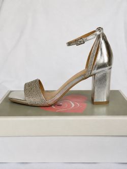 Silver Rhinestone Block Heel Sandals Size 8.5