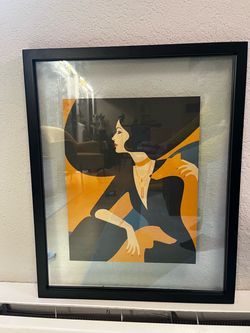 Art Deco Woman with Dog Framed Artwork
