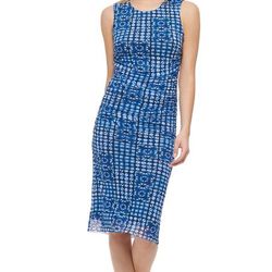 Blue Tie-Dye Geometric Sheath Dress