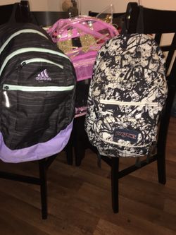 Addidas, jansport and clear backpack and purse