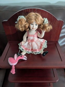 Anne Geddes Collection Porcelain Doll with Pink Flamingo Plush Accessory