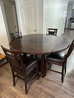 Dining Table with Built-In Lazy Susan and Drawers + 4 Matching Chairs