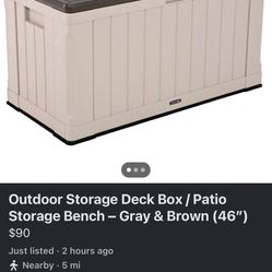 Outdoor Storage Deck Box / Patio Storage Bench – Gray & Brown (46”)