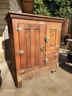 Antique BOHN SYPHON Solid Oak Icebox - Vintage Speakeasy Bar Cabinet - OBO