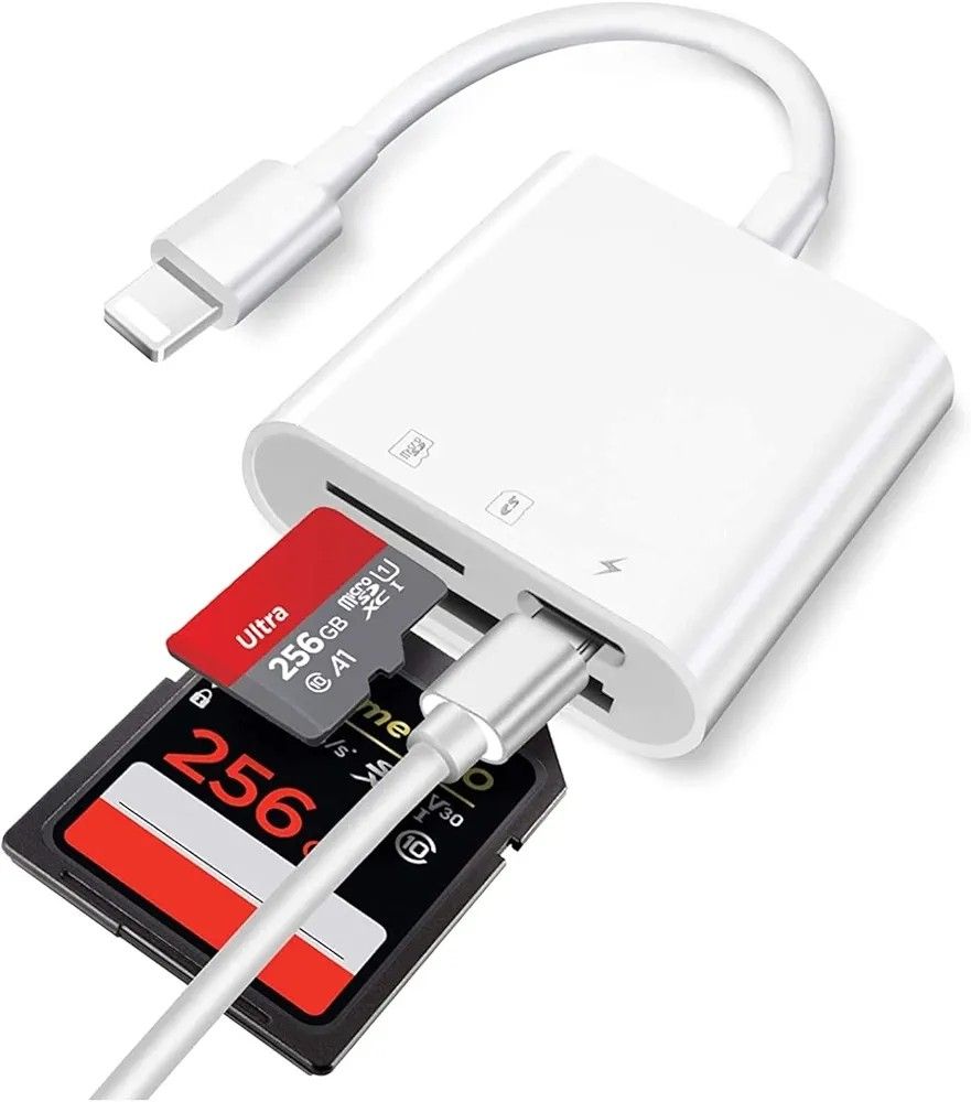 Lightning to SD Card Camera Reader for iPhone iPad, Apple MFi Certified FUHAYA Dual Card Slot Micro SD/SD Memory Card Reader Adapter, Trail Game Camer