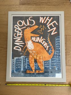 Framed dinosaur wall art “Dangerous When Hungry”