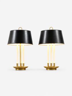 Pair of Vintage Brass Bouillotte Candlestick Style Table Lamps, c.1970's - Delivery Available