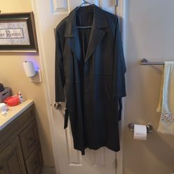 Long Black Leather Coat.   Silk Lined Like New95. 00