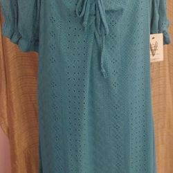 New With Tag Turquoise Eyelet Boho Dress XL
