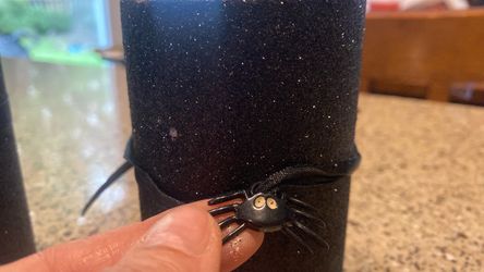 Black Glitter Halloween Pillar Candle with Spider