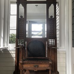 Antique Hall Seat Bench With Mirror 
