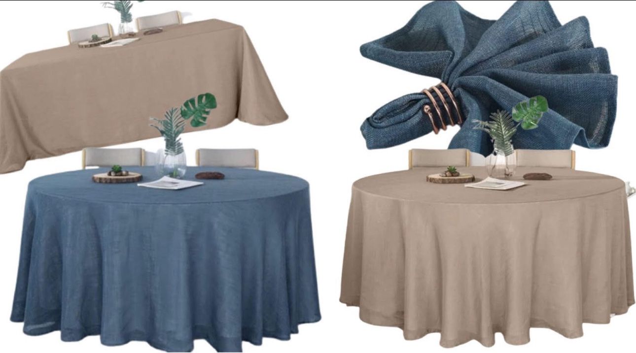 Blue / Beige Faux Linen