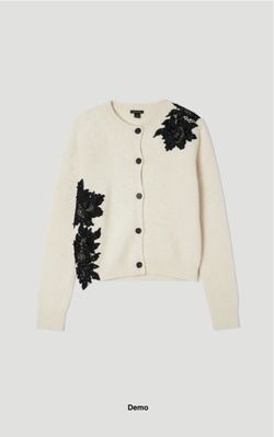 KarenMillen Lace Embellished Cosy Knit Cardigan - Cream (Large)