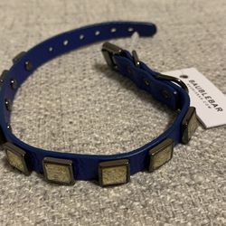 NWT - Baublebar Embellished Leather Dog Collar - Blue, Crystal Pyramid Studs