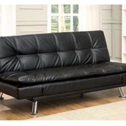 Black Faux Leather Futon Sofa 