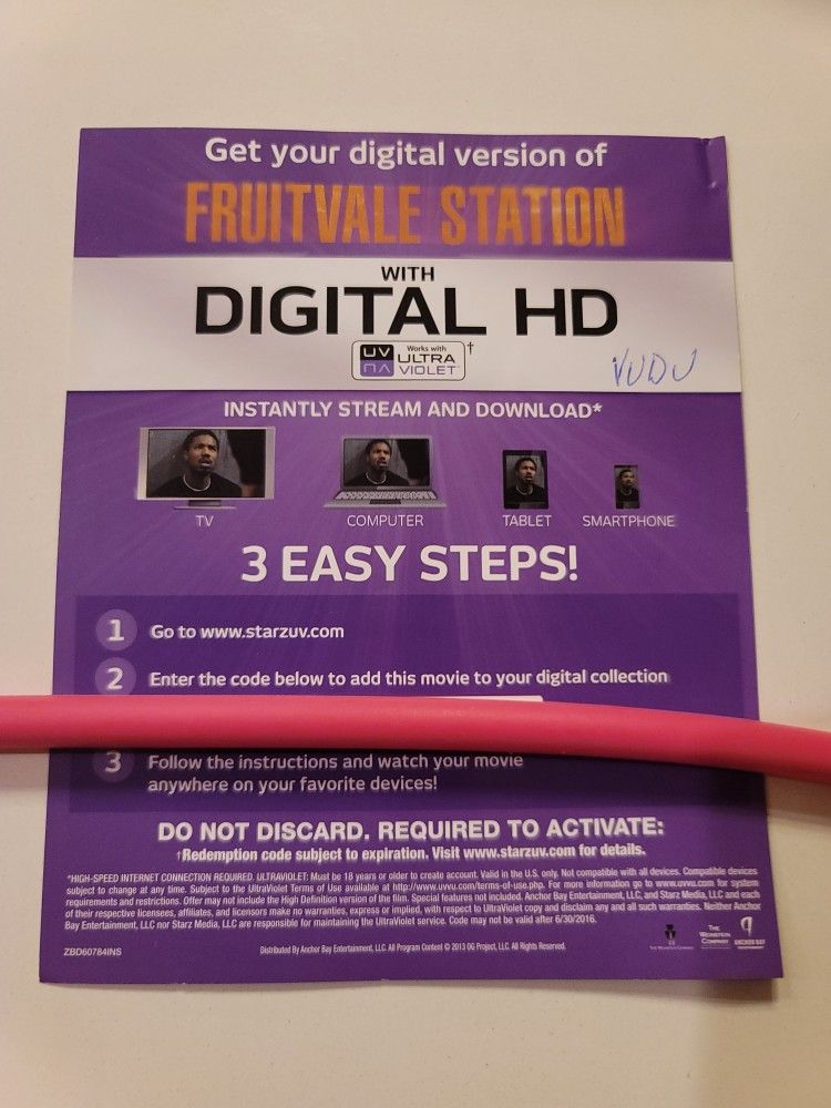 $4 HD DIGITAL MOVIE CODE. FRUITVALE STATION. $4 OR TRADE FOR A MOVIE TITLE I DO NOT ALREADY OWN.