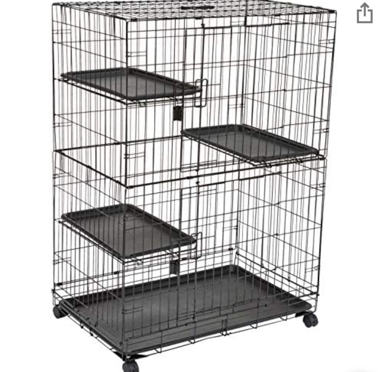 Large 3-Tier Cat Cage Playpen Box Crate Kennel - 36 x 22 x 51 Inches, Black.