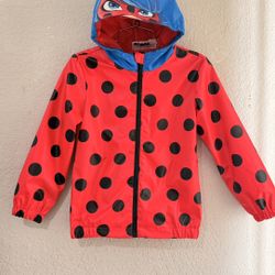 Miraculous Girls Ladybug Zip Up Waterproof Hooded Rain Jacket Coat Size 7 
