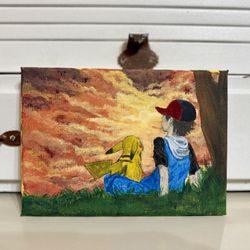 Ash and Pikachu painting 5x7