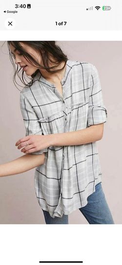 NWT From Anthropology Cloth & Stone Plaid Swing Tunic Grey Motif XS