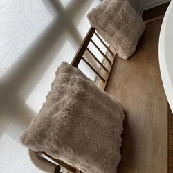 2 Thick Plush Wool Throw Pillow Covers 20x20 Inch Light Beige Decorative Throw Pillows Boho Cushion Covers for Sofa