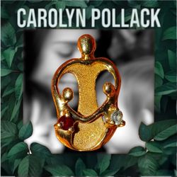 Rare Designer 14K Gold Pendant Mother & Children Garnet Aquamarine Birthstones