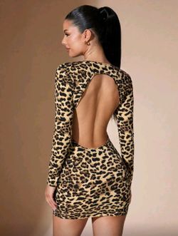 Leopard Print Backless Mini Dress 