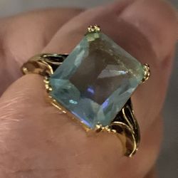 Genuine Blue Topaz Ring. Size 8.   Beautiful Ring. Make Nice Gift. 14k Gold Over Sterling Silver 