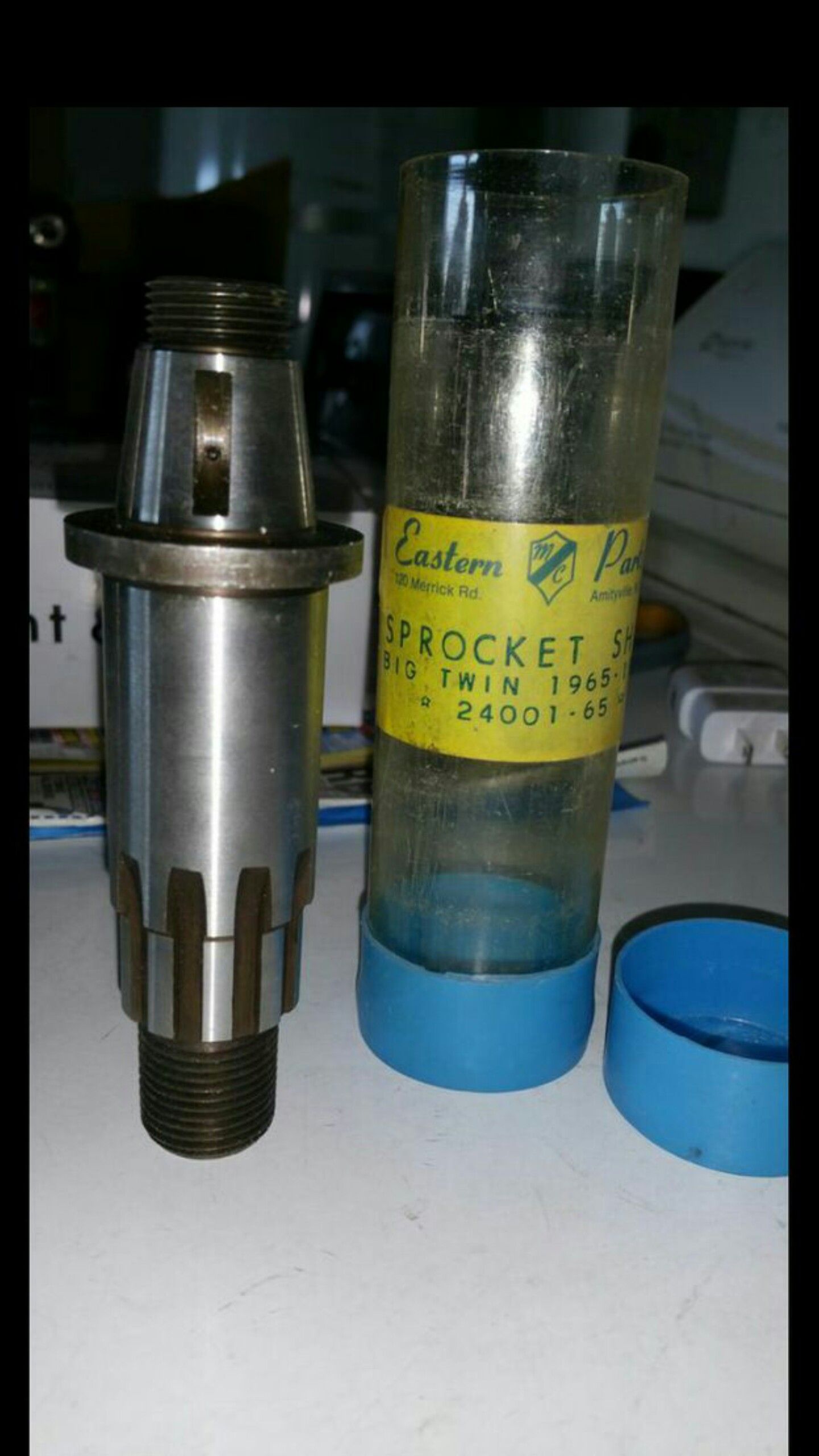 New Sprocket shaft for Big Twin 1965-1969 from Eastern Motorcycle Parts part# 24001-65. New