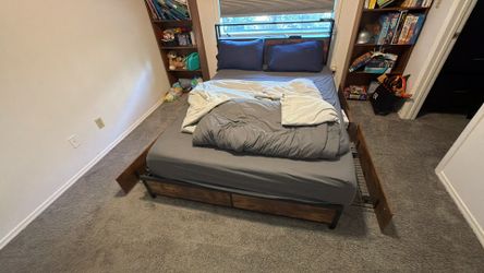 Queen Bed Frame with LED, Charging Station, 4 Storage Drawers + 10" Memory Foam Mattress