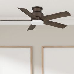 Harbor Breeze 44-in Bronze with Oak Brown/Greige Maple Blades LED Flush Mount Ceiling Fan With Light a...