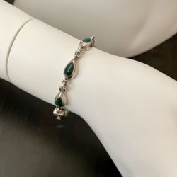 Vintage Taxco Mexico 925 sterling silver Malachite Teardrop Bracelet