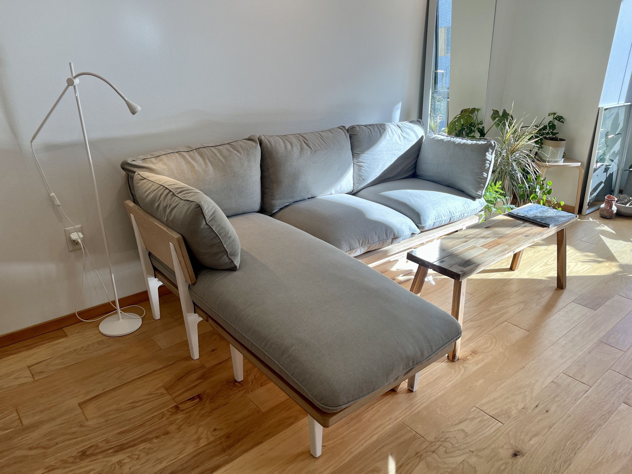 Floyd Sofa - Light Grey W/ White Legs (Like New)