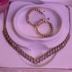 Vintage Gold Over Sterling Silver Diamond Necklace And Earrings
