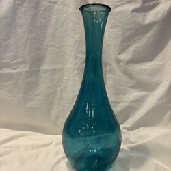 Large Teal Blue Glass Vase  