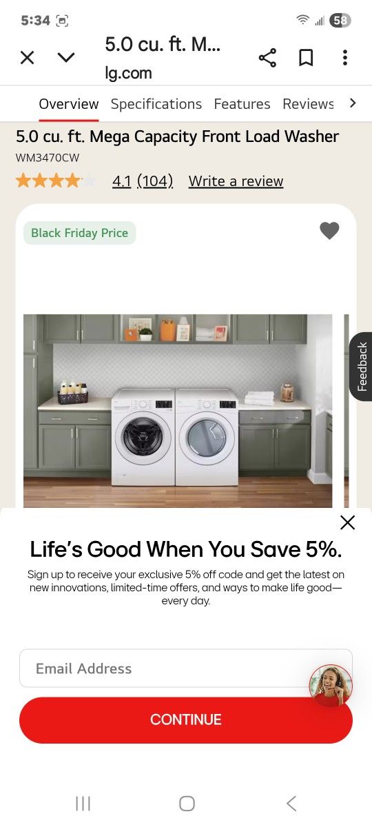 Lg Washer & Gas Dryer ( New)