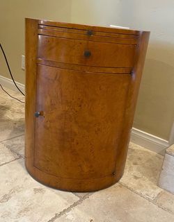 William Switzer Burl Wood Cylinder Nightstand with Drawer and Door