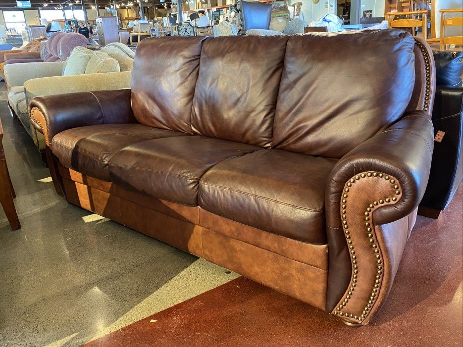 Ruddy Brown Stud Trim 3-Seater Sofa