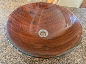 MR Direct 628 Glass Vessel Bathroom Sink in a wood grain finish