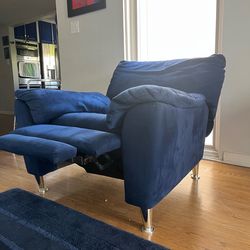 MODERN BLUE SUEDE RECLINER & COUCH