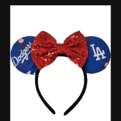 Dodgers Inspired mickey Minnie's Ears Headband Baseball Disneyland HANDMADE 